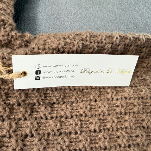 Woven Heart Sweater Women's Large Beige Cable Knit High Neck - Picture 4 of 8